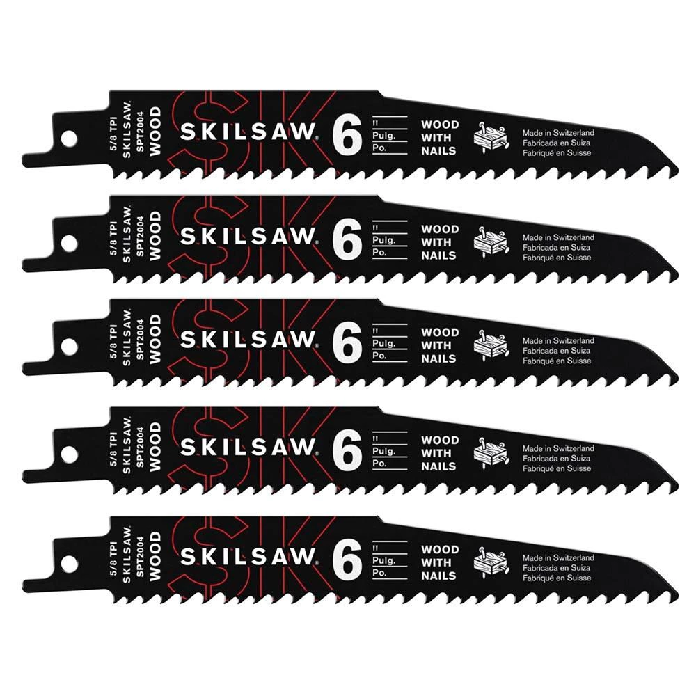New π SKIL Reciprocating Saw Blades 5-Pack Bi-Metal 6-in 5/8-TPI Wood/Nail Embedded Cutting Reciprocating Saw Blade Set β - Image 2