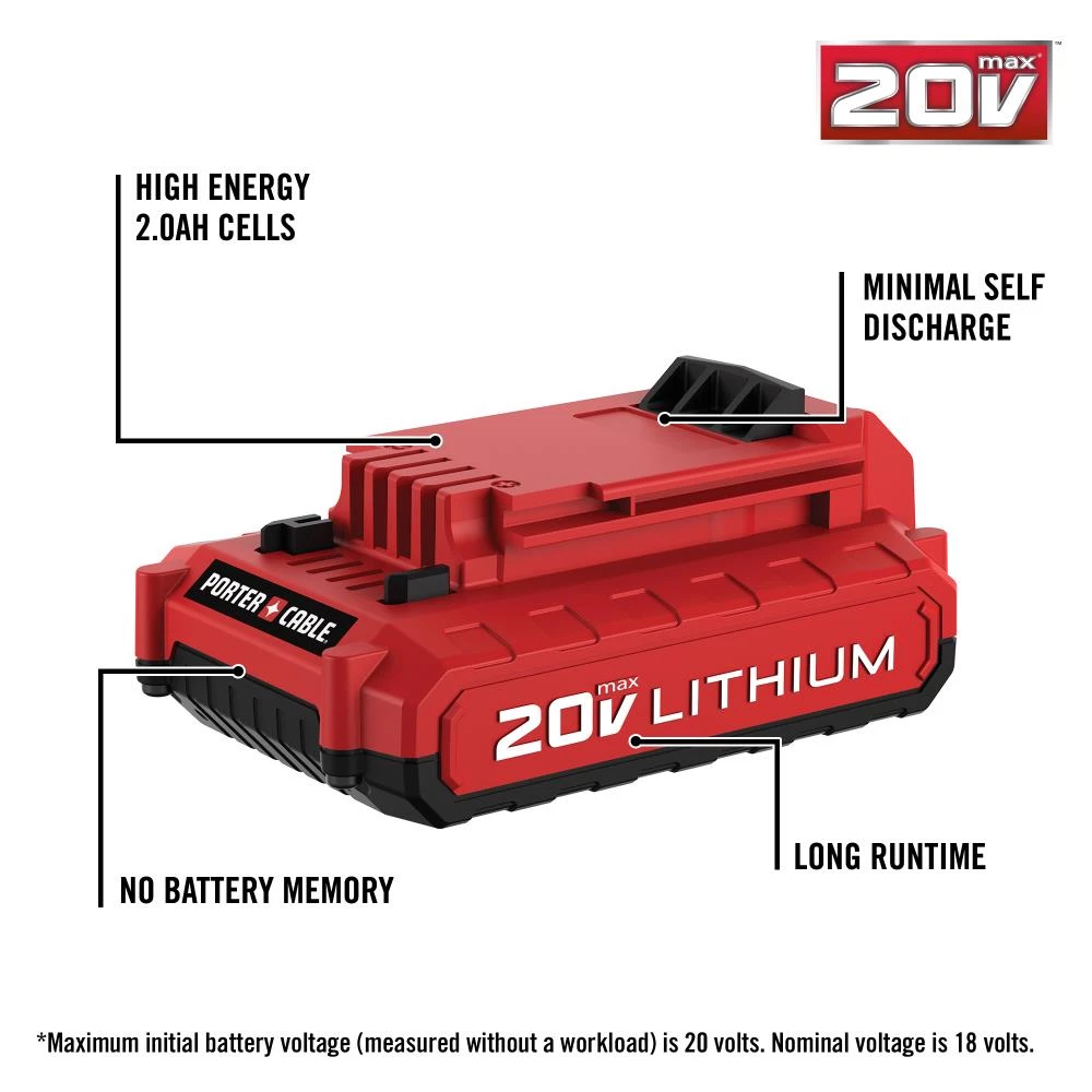 Promo β PORTER-CABLE Power Tool Batteries & Chargers 20-Volt Max 2 Amp-Hour Lithium Power Tool Battery π₯ - Image 3